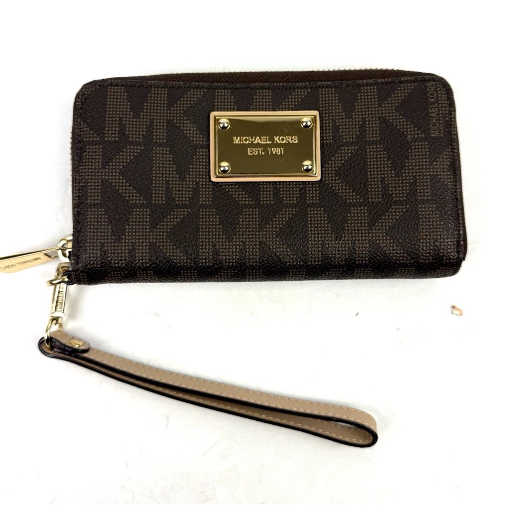 Michael Kors Brown Wristlet Long Wallet Brown Monogrammed Brand New Retail 98
